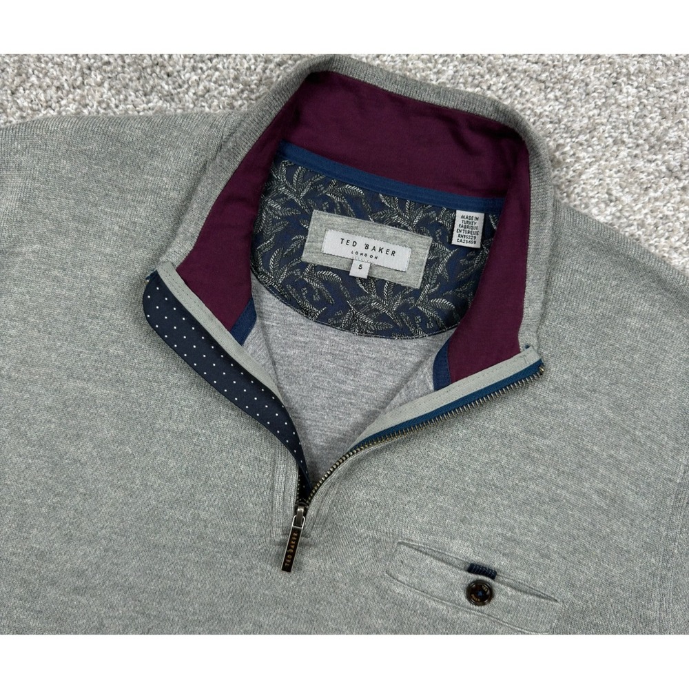 Ted Baker Valerio Mens 5 XL Gray Wool Blend Quarter Zip Pullover Sweater